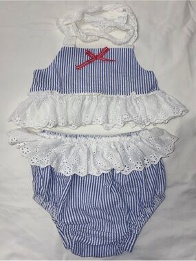 Haute Baby lace trimmed halter top with matching bloomers sa 4T EUC